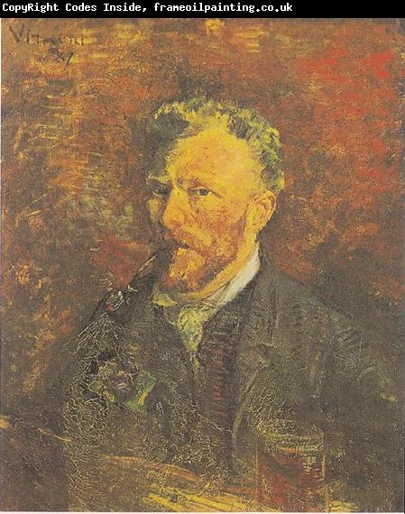 Vincent Van Gogh Self portrait with Pipe and Glass